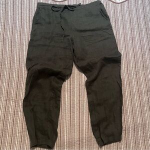 SHEIN 100% Linen Black Cropped Drawstring Linen-Blend Pants